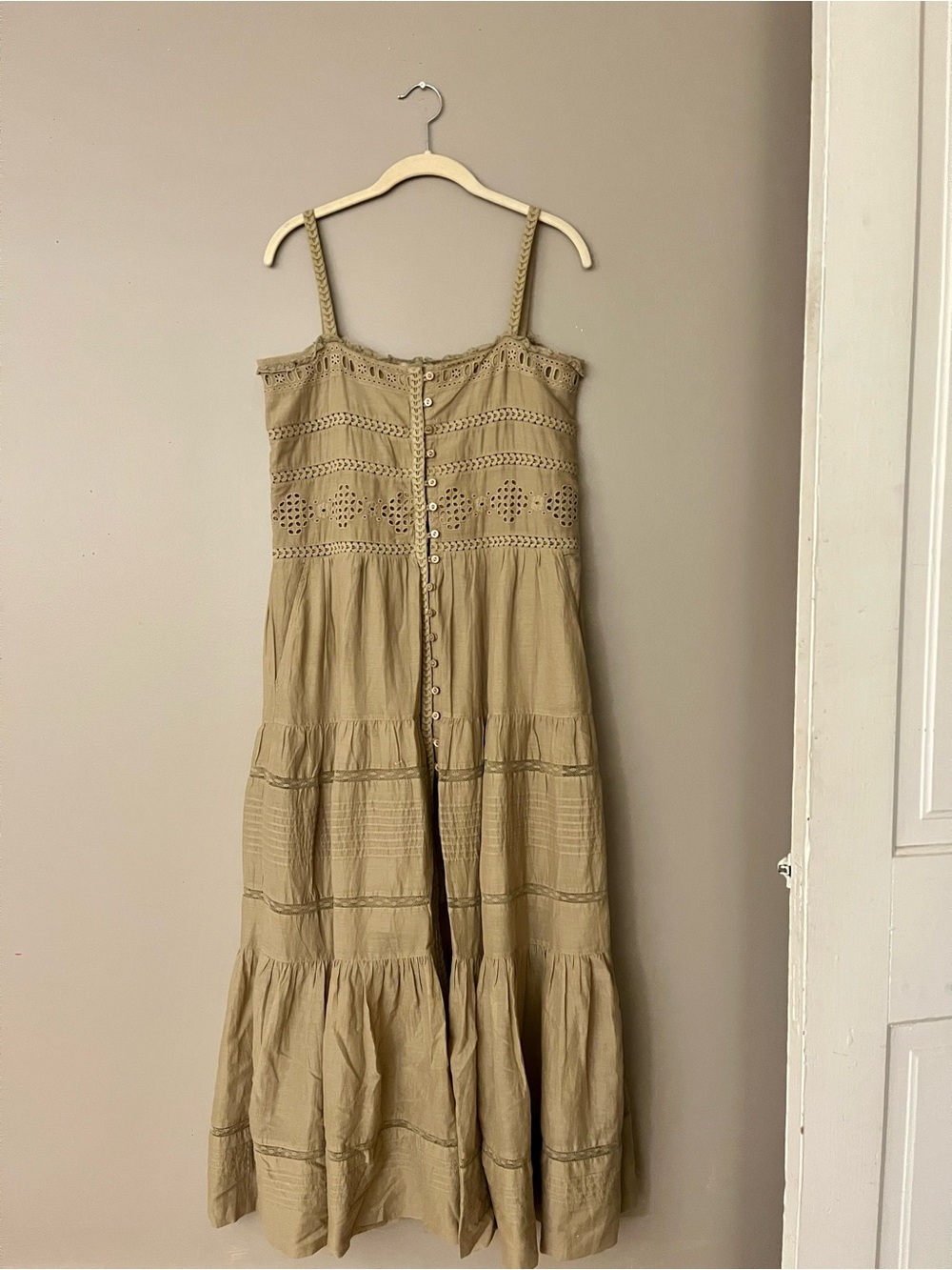 Isabel Marant Sleeveless Button-Front Midi Dress in Olive Beige - Picture 5 of 15